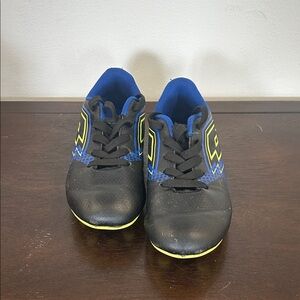 Kids Black and Blue Soccer shoes with Yellow Accents